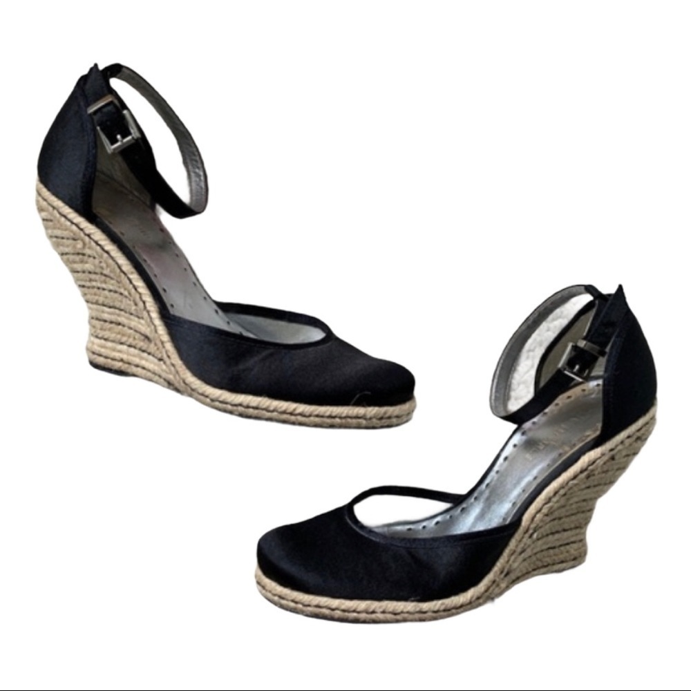 ❤️ BCBGirls Keg black satin espadrille wedges ~ 7